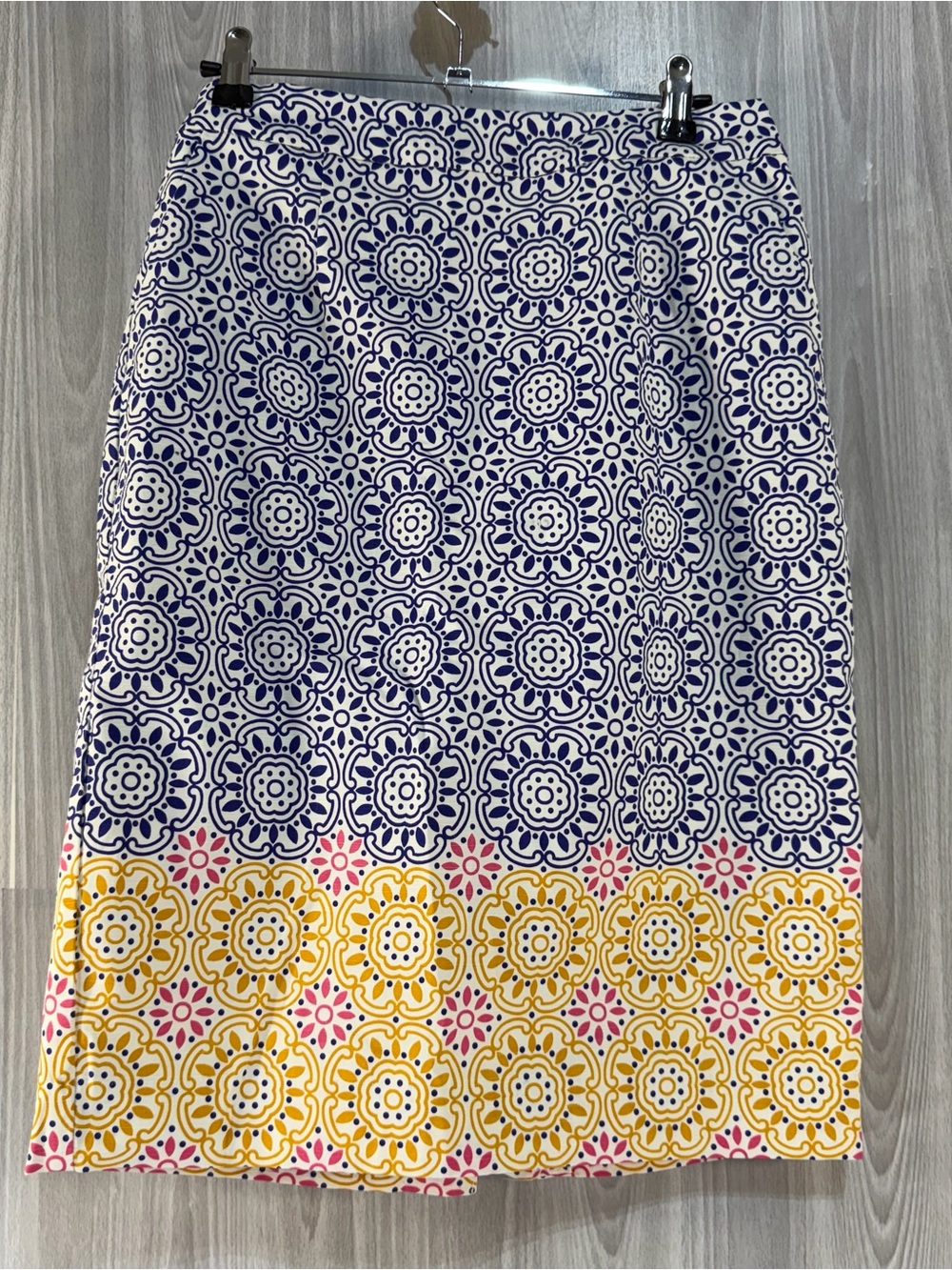 Boden Gabriella Pencil Skirt Fully Lined Pockets Stretch Blue‎ Yellow Pink Sz 4